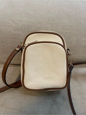 Mali + Lili Canvas Crossbody Bag with Brown Trim - Cream
